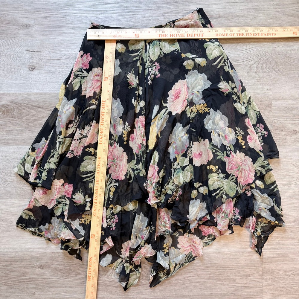 NWT Ralph Lauren Floral Silk Asymmetric Midi Skirt Y2K Fairy Grunge Black 12 - Picture 5 of 5